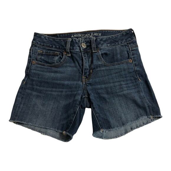 American Eagle Womens Jean Shorts Sz 2 Super Stretch Midi Denim Shorts Low Rise - Picture 1 of 5